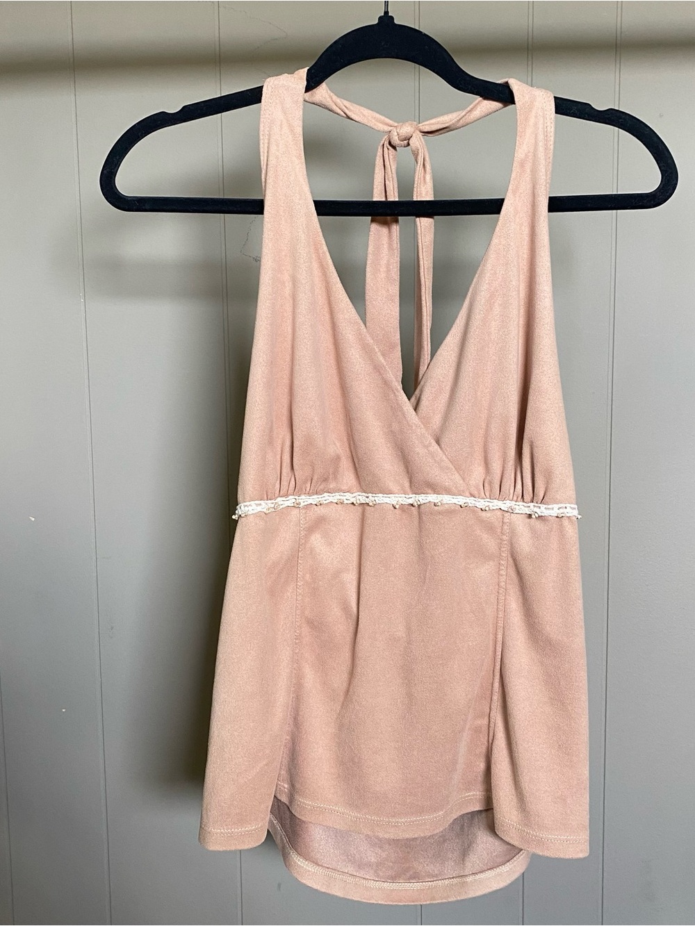 Fashion Bug beige tan suede adjustable tie Halter Tank Top